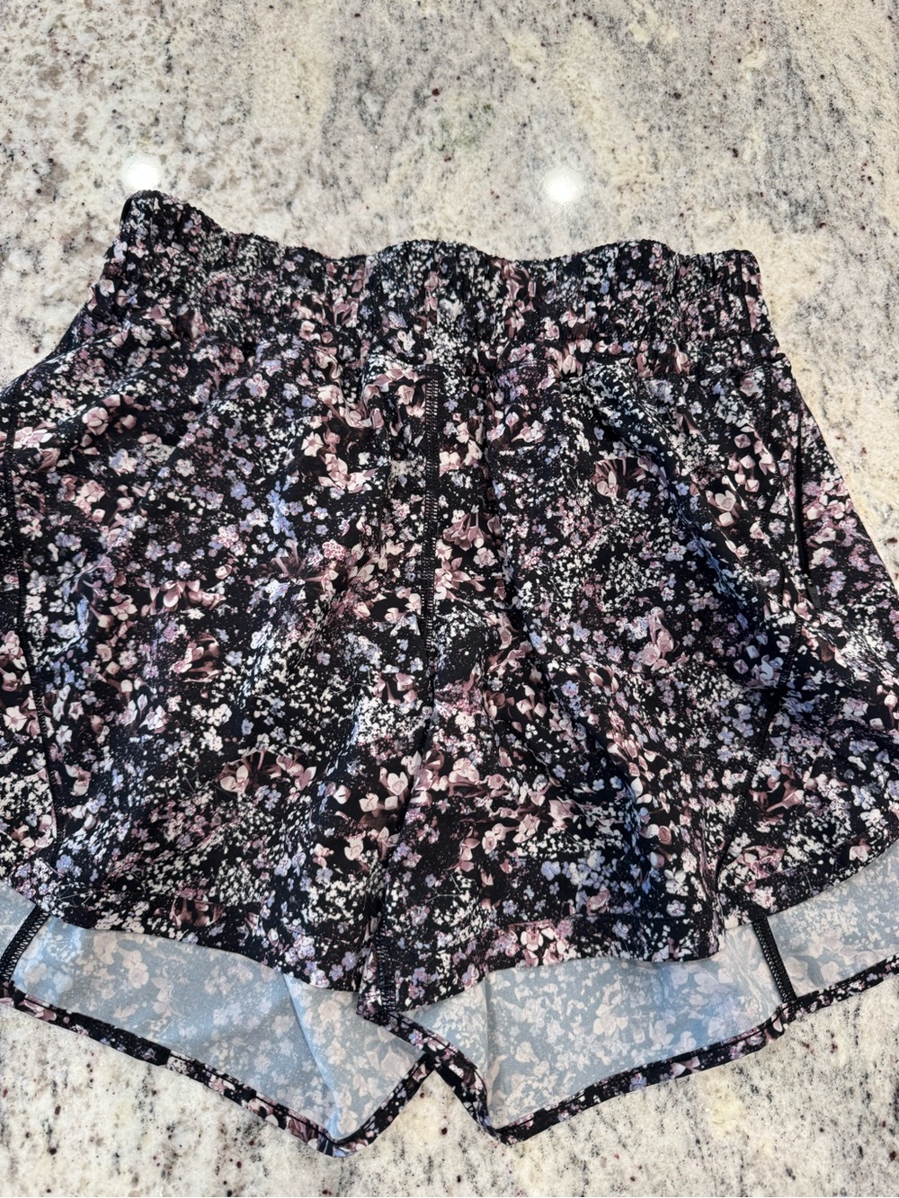 lululemon athletica Black Floral Athletic Shorts with Pink Accents